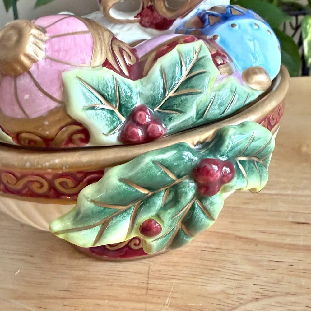 Fitz and Floyd Kristmas Kitty Lidded Box Candy Dish Trinket Jar Holiday Decor